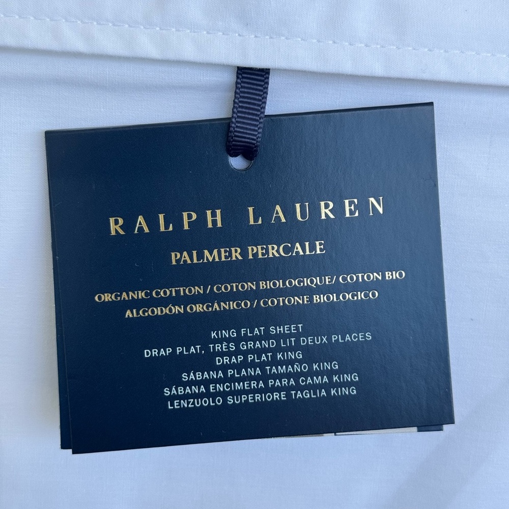Ralph Lauren Palmer Percale King Flat Sheet White Organic Cotton 464TC NWT - Picture 3 of 8